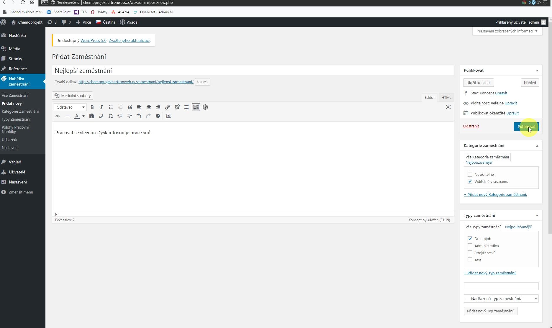 Publikování Klikněte na tlačítko Publikovat